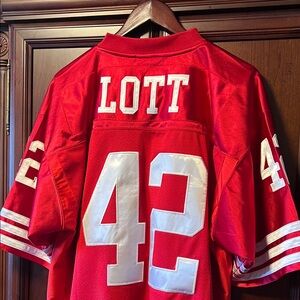 Vintage NFL SF 49er Mitchell & Ness Red & White Great Ronnie Lott #42 Jersey!